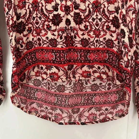 Revolve Gypsy Global Village Floral Lace Up Top Blouse in Red Ivory Sz XS - Picture 5 of 10